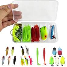 Complete Bass Fishing Lure Kit With TPE Paddle Tail Soft Baits, Jig Skirt, Topwater Frog, Hard Minnow Bait Portable Storage Box Freshwater Saltwater Predator Fish Angling Tackle Set - Multicolor - View 1