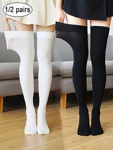1/2 Pairs Women's Spring/Autumn Velvet Over-The-Knee Socks, Soft And Comfortable, Hand Washable, Suitable For Daily Wear, Christmas Gift - Multicolor - View 2