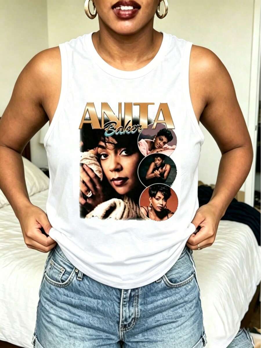 Vintage Anita Baker Big Head T-Shirt Unisex Retro R&B Graphic Tank Top Must-Have For 80s Music Fans Soft Comfy Top Perfect For Concerts Hangouts - 白色3 - 查看 1