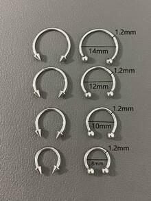4/8/16 piezas Anillos de septum de acero inoxidable, bolas roscadas de repuesto, aretes de herradura, aros de cartílago, anillos de labio, joyería de perforación corporal - Plateado - Ver 7