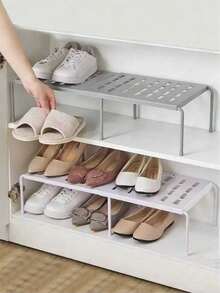 Adjustable & Detachable Plastic Shoe Rack - White And Gray, Space-Saving Design, No Assembly Required, Easy To Use, Perfect For Hallway, Under Bed, Bathroom, Dressing Room, Expandable & Reinforced Shoe Rack, Mother's Day Gift, Spring Storage - Multicolor - View 2