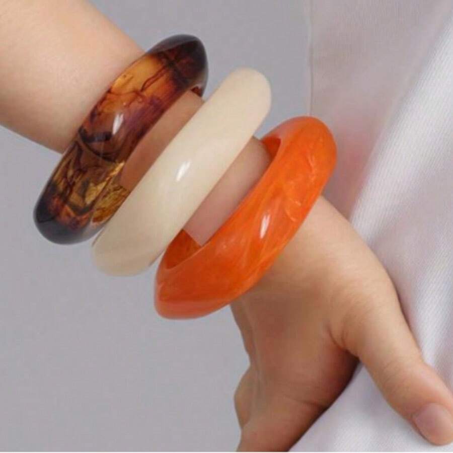 Bộ 3 món/1 món vòng tay acrylic trong suốt thiết kế bất đối xứng phóng khoáng, độc đáo và đa năng cho nữ - Nhiều màu - Xem 1