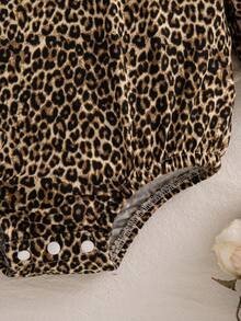 Autumn/Winter Cute Round Neck Leopard Print Long Sleeve Bow Bodysuit & Bow Socks & Headband For Baby Girls - Multicolor - View 6