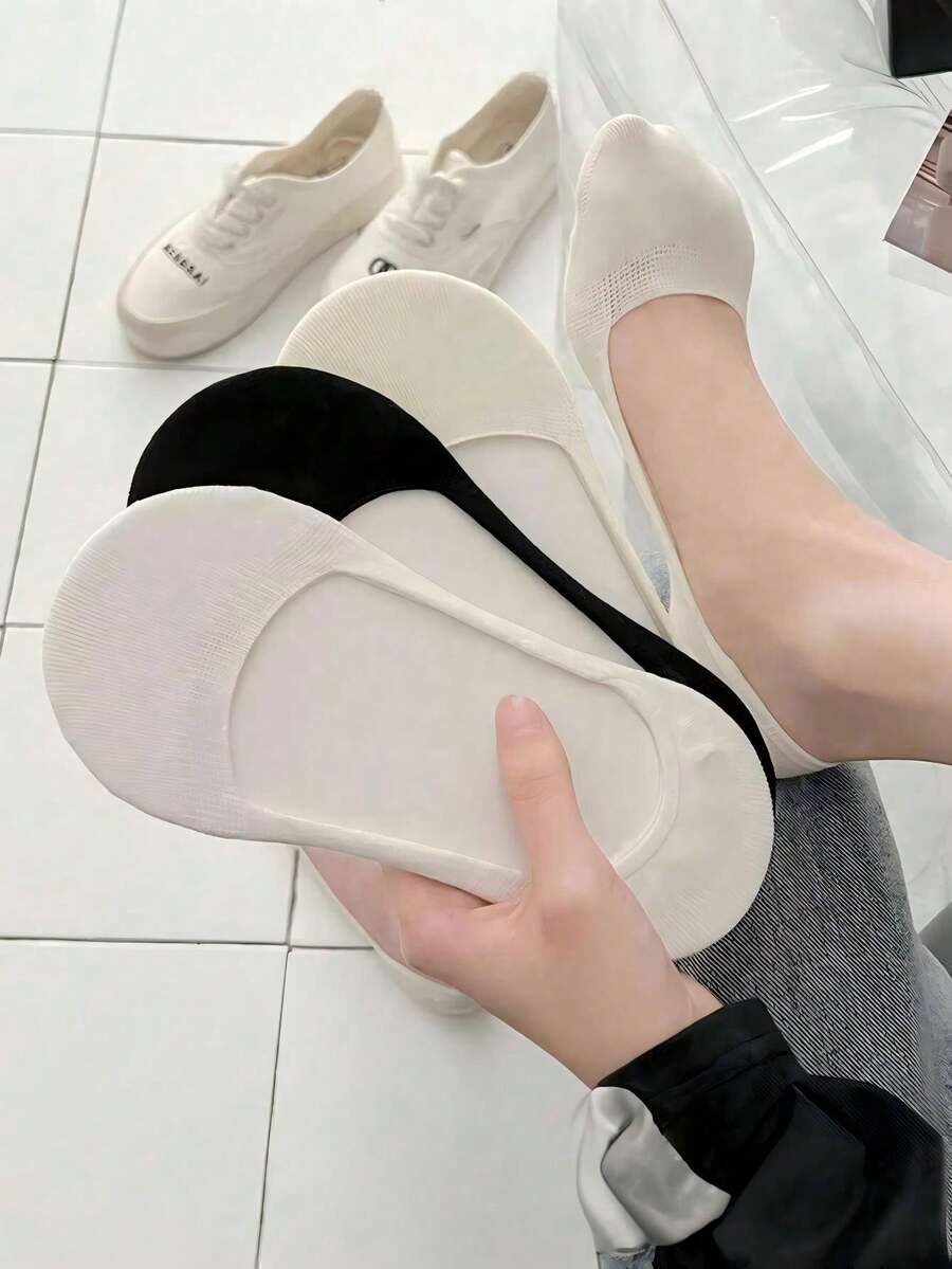 1/5/10/20雙女款黑白低筒隱形襪,時尚簡約學院風,四季皆宜 - 彩色 - 查看 1