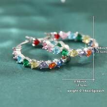 Waterproof Sparkling Colorful Heart-Shaped Cubic Zirconia Gold & Silver Dual-Tone Hoop Earrings, Luxury Vibe Women's Jewelry, Suitable For Evening Gala, Cocktail Party, Birthday Gathering, Daily Street Wear, Nightclub Look, Elegant Exquisite Party Gift Accessory - Silver - View 2