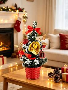 1PC Mini Artificial Christmas Tree, Multi-Style Tabletop Xmas Ornament With Bow Pinecone Flower Ball Decorations, Small Desktop Pine Tree For Indoor Home Window Yard Outdoor Landscape Christmas Party Table Decor & Perfect Xmas Holiday Gift Supplies - Multicolor - View 4