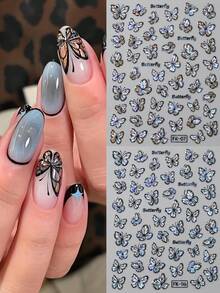 6 Sheets Holographic Butterfly Nail Stickers, Laser Black White Shimmer Nail Decals, Dreamy Fairy Style Nail Art Supplies For Summer Party & Wedding Nail Charms Decorations - Multicolor - View 3