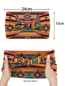 1pc Women's Bohemian Geometric Pattern Printed Bow Knot Casual Headband, Outdoor Yoga Fashion Hair Accessory - Multicolor - View 4