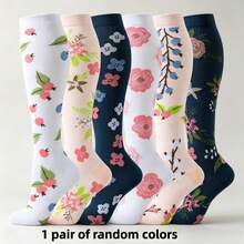 1/3/6 pares de calcetines de compresión hasta la rodilla para mujer, calcetines divertidos para volver a la escuela, compresión graduada transpirable, adecuados para correr, viajar, hacer senderismo y uso diario - Multicolor - Ver 11
