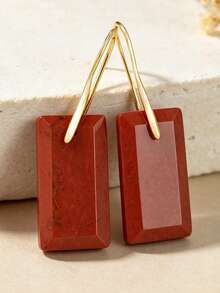 Yumfeel Vintage Faceted Square Red Stone Pendant Earrings, Healing Natural Crystal, Symbolizing Good Luck & Wealth, Christmas/Wedding, Valentine's Day Gift - Redstone - View 3