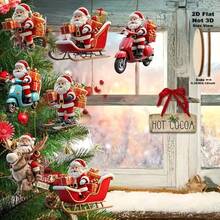 2D Flat, 8pcs Set Cute Santa Claus Riding Bike Delivering Gifts Christmas Tree Hanging Ornaments, Wooden Christmas Tree Top Decoration, Home Decor And Outdoor Holiday Display - 8-piece Set - View 3