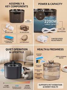 PETSIN 2.2L/74.5 Fl Oz/0.58 Gallon Automatic Flower Fountain Style Pet Water Dispenser With Quiet Water Pump, Suitable For Medium & Small Cats And Dogs, Replacement Pump Available Separately - Dark Grey - View 4