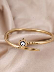 4pcs/1pc Stackable Gold Tone Bracelet Set, Evil Eye Open Bangle, Tennis Chain, Spiral Pattern Stainless Steel Bangle Bamboo Bead Br - Yellow Gold - View 16