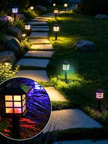 2/6 Stücke schwarze Mini-Haus Solarbetriebene Bodenstecker Wegbeleuchtung, wasserdichte Auto An/Aus LED Landschaftsbeleuchtung, geeignet für Garten, Rasen, Gehweg, Blumenbeet, Außendekoration, Feiertagsgeschenk - Mehrfarbig - Übersicht 2