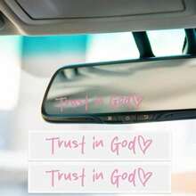 2Pcs Trust In God Car Stickers, Inspirational Quote Waterproof Vinyl Decals, Religious Faith Decoration For Rearview Mirror, Window And Auto Interior - Pink/2pcs - View 1