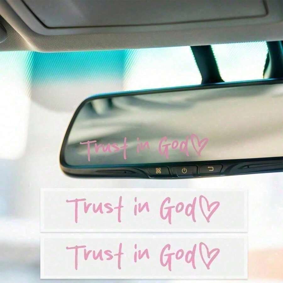 2Pcs Trust In God Car Stickers, Inspirational Quote Waterproof Vinyl Decals, Religious Faith Decoration For Rearview Mirror, Window And Auto Interior - Pink/2pcs - View 1