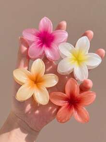 4件/1件裝 扶桑花果凍髮夾，橘色/黃色/粉色/紅色，塑膠浴室髮飾，適合日常外出、休閒、派對、通勤、海灘度假、馬尾、盤髮、洗臉、化妝，春夏髮夾，女童適用 - 彩色 - 查看 1