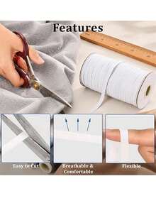 20mm Elastic Sewing Band, High Elasticity Rope, Stretchable Braided Cord, Suitable For Waistband, Cuff DIY Sewing Projects, Strong And Durable Elastic Band, Suitable For Pants, Skirts, Clothing Making And Mask Making - P-White - View 3