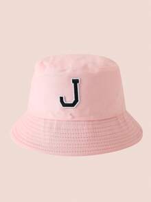 1 pezzo Cappello a secchio per bambini con ricamo lettere A-Z rosa, cappello leggero per protezione solare, adatto per attività all'aperto di ragazzi e ragazze - Black Label - Cappello da pescatore rosa - Visualizzare 63