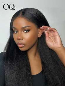 OQ 13x6 Transparent Lace Frontal Wig, Curly Straight Hair, 4C Curly Edge, 16-20 Inches, 150% Density, Natural Black, Unprocessed Human Hair, Natural Fashion, Natural Appearance, Suitable For Beginners - S1 - View 4