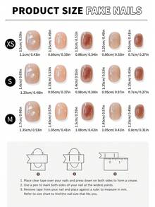 10Pcs Handmade Short Square Press On Nails, Soft Nude Brown Gradient Blush Design With Iridescent Shell Glitter & Thin Silver Line Detail, Minimalist Elegant Reusable Fake Nails For Daily Office Dating - 彩色 - 查看 3