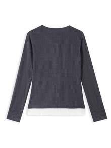 Atasan Dalaman Wanita 2 In 1 Colorblock Lengan Panjang Slim Fit Abu-abu, Serbaguna untuk Musim Gugur - Dark Grey - View 6