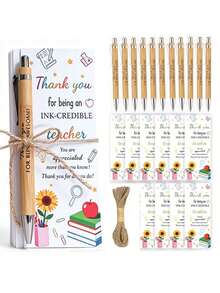 Ensemble cadeau de 36 stylos à bille pour enseignants, comprend un marque-page de remerciement, de la corde de chanvre et des stylos à encre noire, cadeau parfait pour les enseignants le premier jour d'école, idéal pour la fête des enseignants, la rentrée scolaire, convient aux fournitures de bureau et d'école, ou à offrir aux collègues enseignants et amis (18 pièces/36 pièces) - A - Voir 5