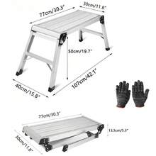 Portable Folding Aluminum Ladder, Wide Step With Non-Slip Feet, Lightweight And Stable Design, Durable Structure For Car Washing, Home, Cleaning, Painting, Garage And DIY Projects - Silver - View 2