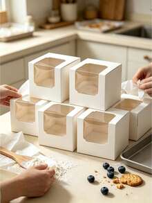 5pcs/20pcs/50pcs Window Bread Box, Pastry Box, New Large Square Cake Box, Small Kraft Paper Cupcake Box, Suitable For Cookies, Macarons, Mini Snacks, Suitable For Holidays, Parties, Paper Cup Cake Box, Birthday Gift Packaging - Multicolor - View 11