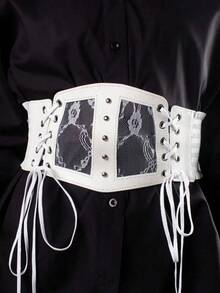 1pc Women's White Wide Elastic Waistband Corset Belt Lace Mesh Sexy Waist Cincher Accessory Suitable For Halloween Party Or Daily Wear - White - View 6