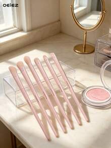 OEIEZ 6pcs Beginner Essential Eye Makeup Brush Set, 0.01mm Fine BASF Soft Bristles, Flame Nose Contour Brush & Detail Eyeshadow Brush - Pink - View 5