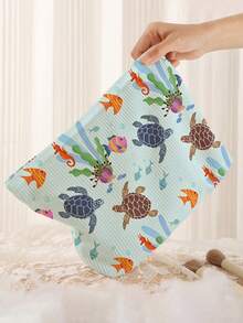 1pc Portable Cosmetic Storage Bag With Ocean Elements Turtle And Fish Pattern Double-Sided Print Travel Zipper Makeup Bag Multi-Functional Toiletries Organizer - Multicolor - View 5