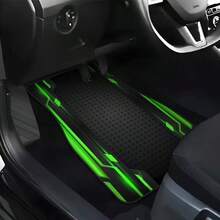 2D, 4-Piece Set High-End Tech Green Edge Background Print Car Floor Mats - Easy To Clean And Maintain, Suitable For Driver's Seat Decoration And Protection Accessories, Fashionable And Modern Interior, Enhancing Driving Pleasure And Comfort - Multicolor - View 5