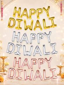 11PCS Happy Diwali Balloon Banner Set, Includes 16-Inch Multicolor "Happy Diwali" Letter Foil Balloons, Suitable For Diwali Gift Decoration, Diwali Party, Festival Of Lights - Multicolor - View 3