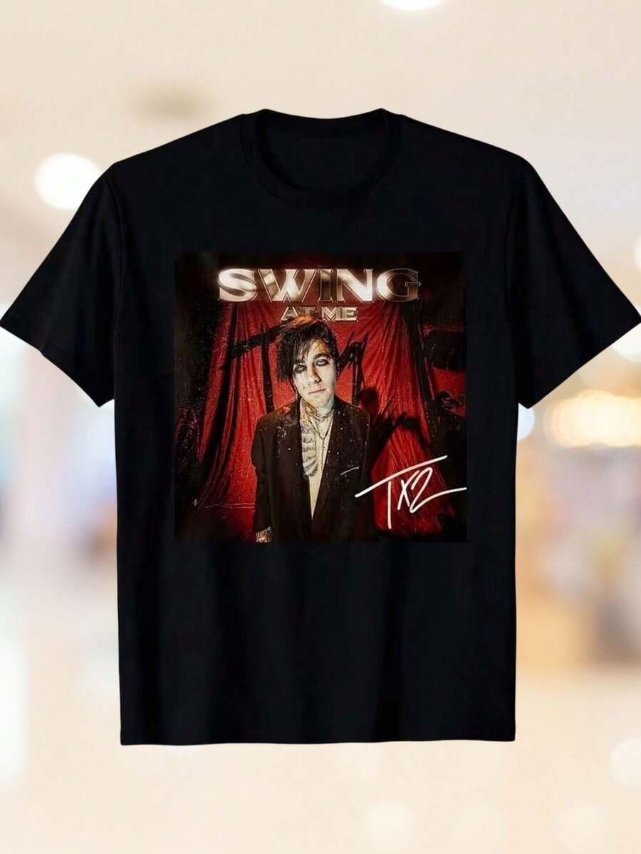 TX2 Swing At Me Album Band Graphic Tee, Concert Merch Print Unisex Casual All Season Cotton Fan Top - Black - View 1