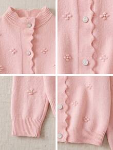 Fall Winter Women 3D Flower Knit Cardigan Xmas New Year Button Casual Long Sleeve Outerwear - Pink - View 11