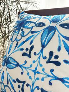 LCUHPCL 1pc Blue And White Porcelain & Moroccan Style Printed And Embroidered Waterproof Pillowcase, Home Decor For Living Room, Bedroom, Sofa, Outdoor And Various Environments - Blue - View 4