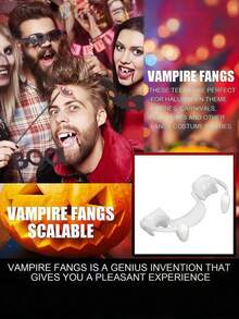4/2/1pc Halloween Retractable Vampire Fangs Costume Prop, Halloween Vampire Zombie Teeth Cosplay Makeup Party Accessory Blood Red Fake Teeth - / - View 8
