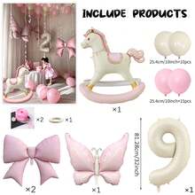 33pcs Pink Princess Birthday Balloon Set - Rocking Horse & Bow Foil Balloons, Suitable For Girls Birthday Party Decoration, Applicable For Home And Photo Occasions, Especially Suitable For Princess Theme And Baby Shower Events, Anniversary, Room Decoration. - View 17