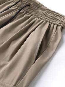 Women's Solid Color Front Tie Pocket Minimalist Casual Outdoor Long Pants Drawstring Cargo Pants - Khaki - View 5