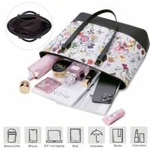 UKEIN 4PCS Women Fashion Handbags Purses Wallet Tote Shoulder Bags Casual Crossbody Bags, Best Valentine's Day Gift For Ladies Girls, Satchel Purse Set 4pcs - 花&黑 - 查看 5