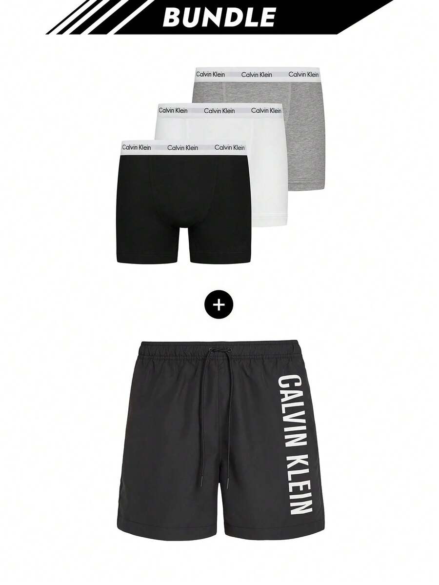 Calvin Klein [Bundle] 3 Packs Boxers + Spring-Summer 2025 Collection Men's Swimshorts Black - Grey/White/Black+Black - View 1
