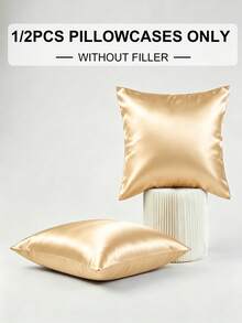 1pc/2pcs Champagne Luxury Satin Pillowcase, Soft & Breathable, Pillowcase Only, No Filling, Silky Smooth, Ultra Soft & Breathable, Ideal Gift For Family & Friends, Suitable For Travel. Envelope Closure, Luxury Bedding Pillowcase, Ultra Soft Hotel Pillowcase - Champagne Color 2pcs - View 2