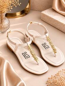 Sandalia Feminina com Detalhes Rasteirinha leve e Confortavel Elegante Tendencia Ar Livre - Branco - Visão 2
