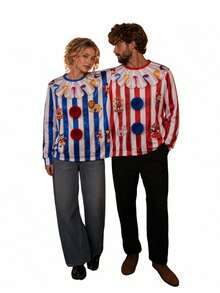 Couples Halloween Clown Costume 2-Person Conjoined Pullovers For Cosplay - Blue and Red - View 6