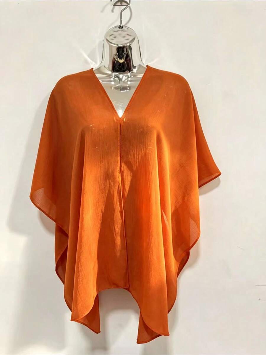 Chic Party Cape One-Shoulder Soft Fabric With Sophisticated Drape For Dinners And Events - 橘色 - 查看 1