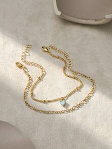 2pcs/Set Original Unique Heart-Shaped Zirconia Bracelet Layered Bracelet Set For Women - Yellow Gold - View 3