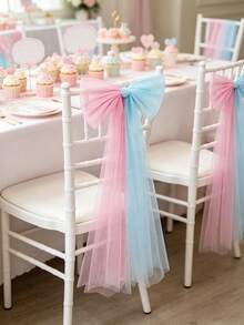 1pc Large Pink & Blue Gender Reveal Party Tulle Bow Decor - Oversized Bow Backdrop For Baby Shower Photo Area And Venue Centerpiece, Gender Reveal Party Supplies - Multicolor - View 5