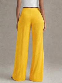 Pantalones rectos de cintura alta para mujer de talla grande, nuevo diseño de primavera/verano - Mostaza Amarilla - Ver 3