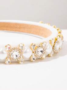 1pc Solid Color Elegant Gemstone Pearl Thin Rim Headband, Fresh Sweet Daily Versatile Dating Shopping Holiday Essential Women's Outfit Exquisite Clothing Accessory Hair Ornament - White - View 3